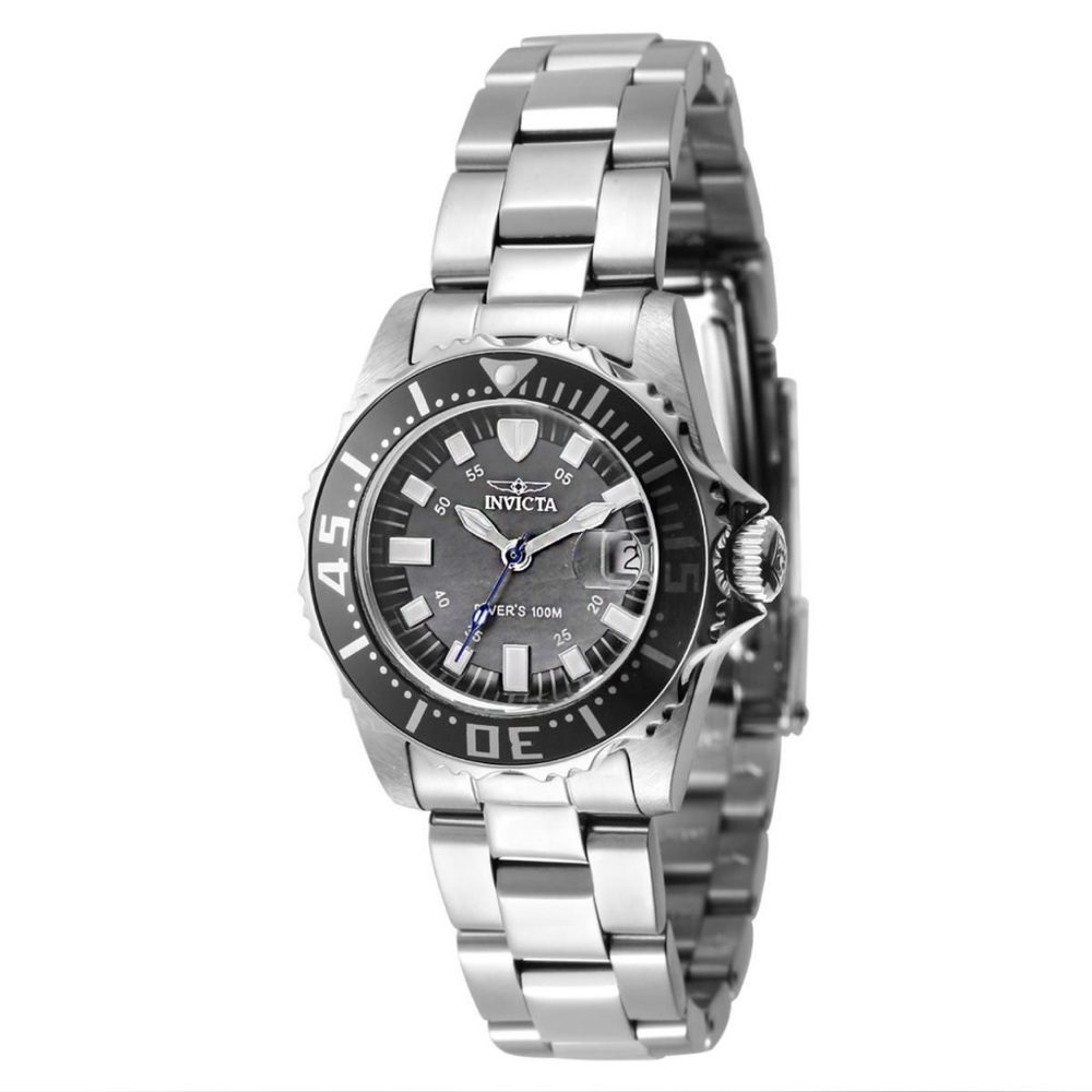 Invicta mother of pearl dial- Silver and Black Stainless Steel with Blue Accent